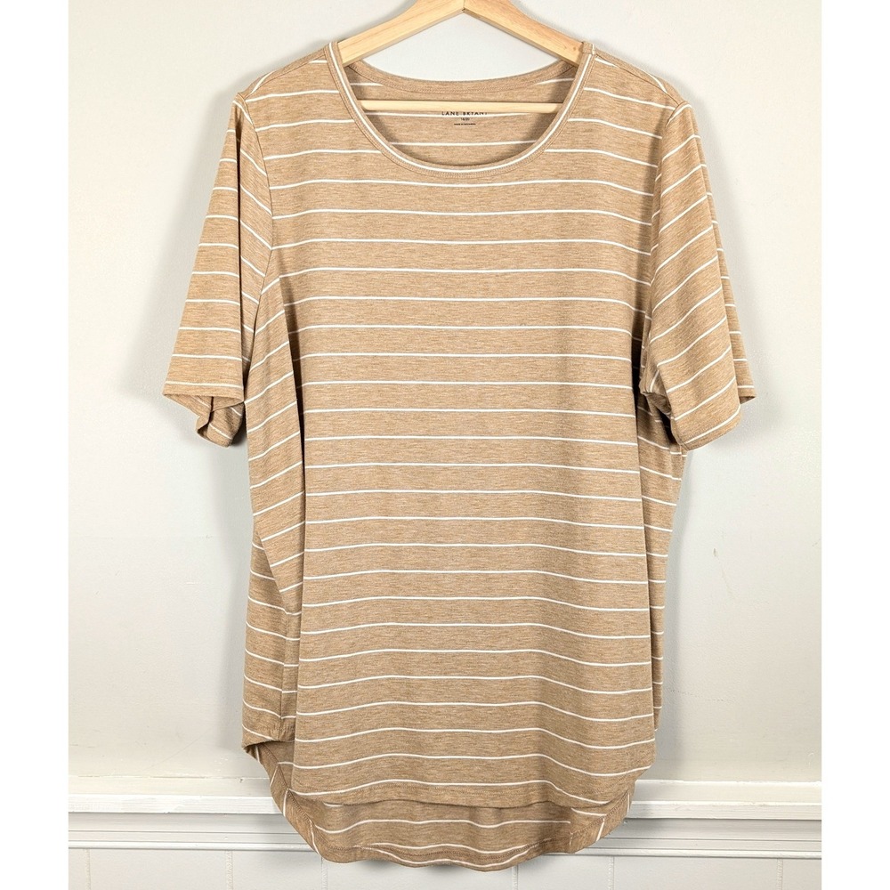 Lane Bryant Tan White Striped Gold Shimmer Short Sleeve T-Shirt Minimalist 18/20